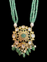 DLN133 Moissanite & Emerald beads Long Mala with Freshwater Pearls – Gold-Plated l Necklace Set ( SHIPS IN 4 WEEKS  )