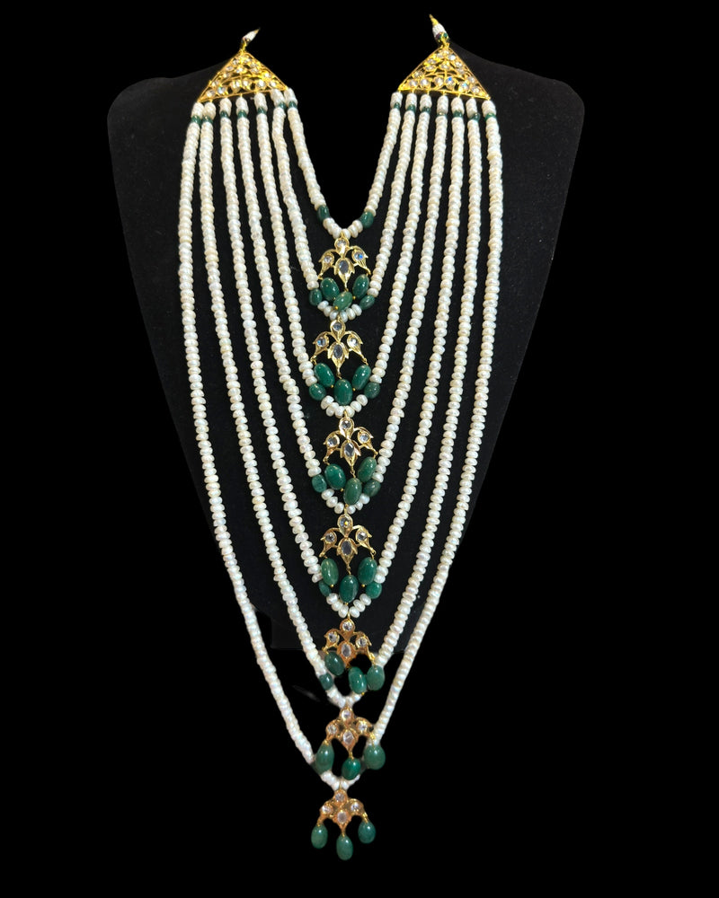 Hyderabadi Satlada in fresh water pearls and  Emeralds – Ready to Ship