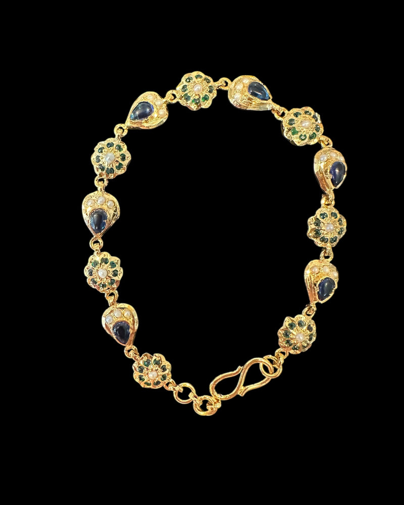Emerald & Sapphire Gold-Plated Silver Bracelet with Freshwater Pearls ( READY TO SHIP )
