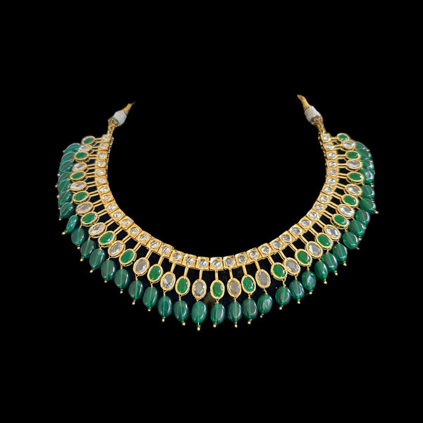 DNS90 gold plated necklace with green beads ( READY TO SHIP )