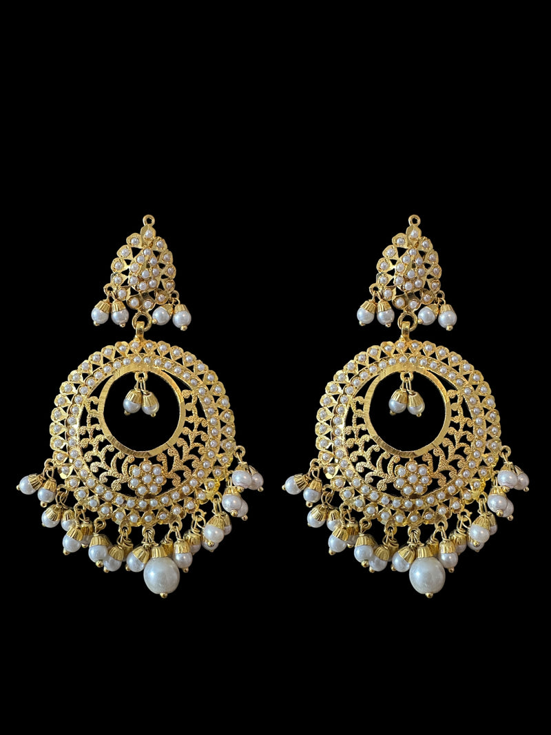 PS523 Jadau pendant and earrings tika set in pearls (READY TO SHIP )