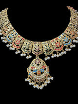 Navratan / Multicolored Jadau Necklace Set in Gold Plated Silver ( READY TO SHIP )