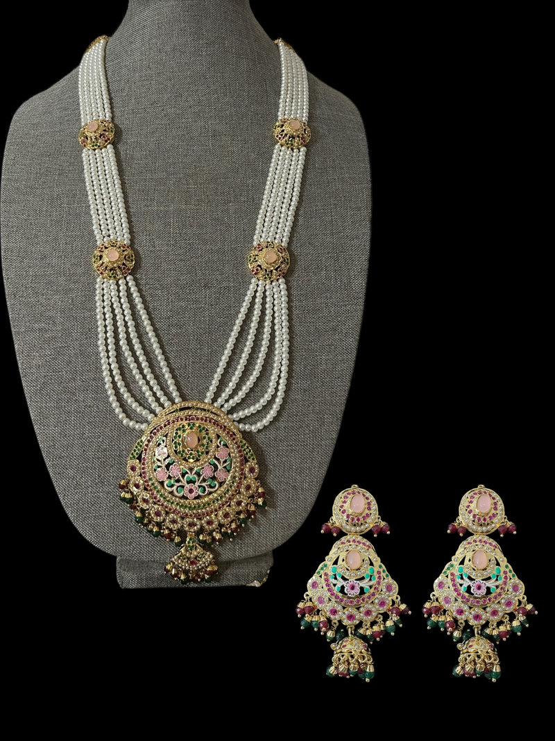 DLN125 Arshi jadau meena long Rani haar - Multicolor ( READY TO SHIP )