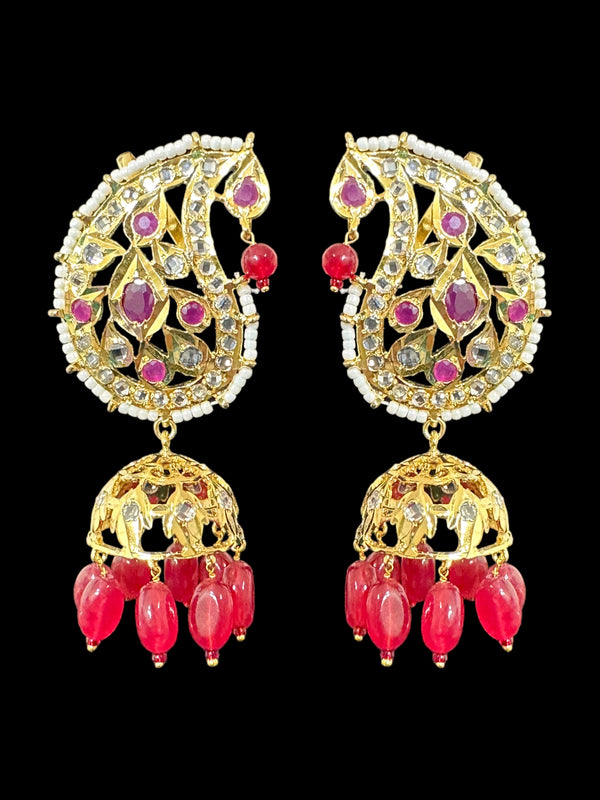 DER539 Kaan phool jhumka earrings in ruby (SHIPS IN 3 WEEKS  )