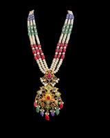 Navratan Gold-Plated Pendant with Jhumka Earrings Set | Freshwater Pearls | Ruby, Emerald & Sapphire Beads ( READY TO SHIP )