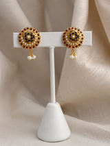 Ruby Sapphire Freshwater Pearl Stud Earrings – 92.5 Silver Gold Plated ( READY TO SHIP )