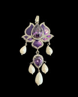 PS571 Maria lotus dangler pendant earrings in purple  ( READY TO SHIP )