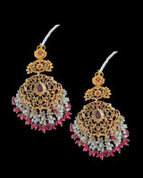 Zeba jadau earrings in ruby pearl ( READY TO SHIP )