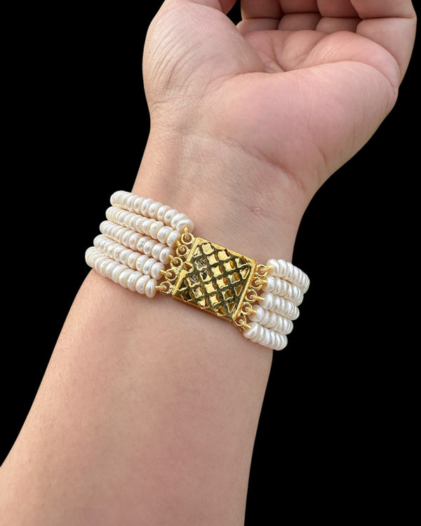 Ruby, Emerald & Freshwater Pearl Gold-Plated Silver Bracelet ( READY TO SHIP )
