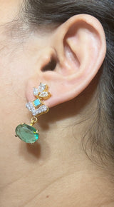DNS212 Turquoise & CZ Necklace Set with Earrings – Gold Plated ( READY TO SHIP )