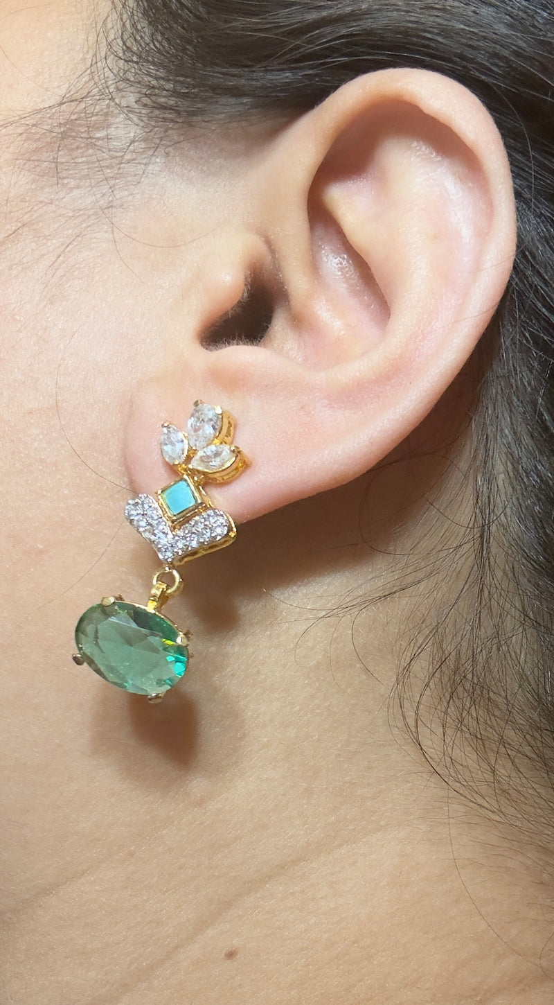 DNS212 Turquoise & CZ Necklace Set with Earrings – Gold Plated ( READY TO SHIP )