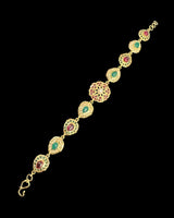 Ruby, Emerald & Pearl Gold-Plated Silver Bracelet – 92.5 Silver ( READY TO SHIP )