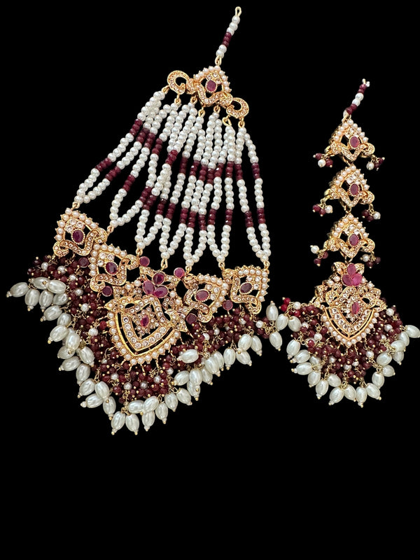 MAHAM jhoomar tika in ruby ( READY TO SHIP )