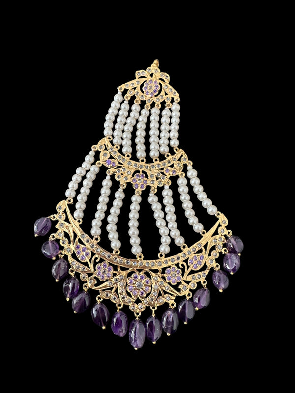 DJHR122 Insia Hyderabadi jhoomar in amethyst / purple beads  ( READY TO SHIP  )