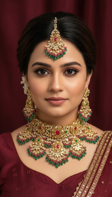 BR596 Ruby, Emerald & Pearl Gold-Plated bridal Choker Set | Semi-Precious Stones | Bridal Jewelry ( READY TO SHIP )