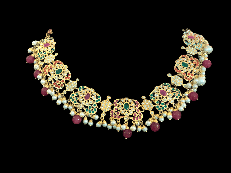 NS77 Niyati necklace set in Navratan with pearls ( READY TO SHIP )