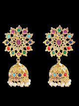 DER521 Hyderabadi gold plated Jhumka - Navratan  ( READY TO SHIP )