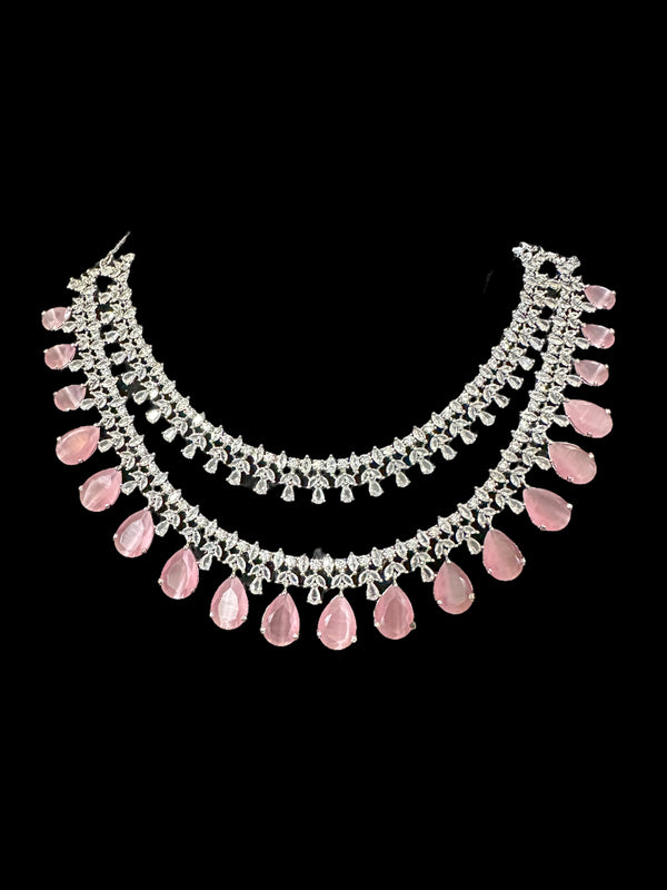 DNS128 Alin Cz necklace set in pink - silver plated ( SHIPS IN 4 WEEKS )