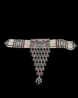 C578 Silver-Plated Ruby & Emerald Choker Set with Earrings ( READY TO SHIP )