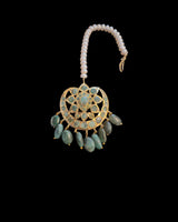 DJTK499 Traditional Hyderabadi Emerald Tika with Freshwater Pearls ( READY TO SHIP )