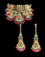 C597 Ruby, Emerald & Pearl Gold-Plated Choker Set | Semi-Precious Stones | Bridal Jewelry ( READY TO SHIP )