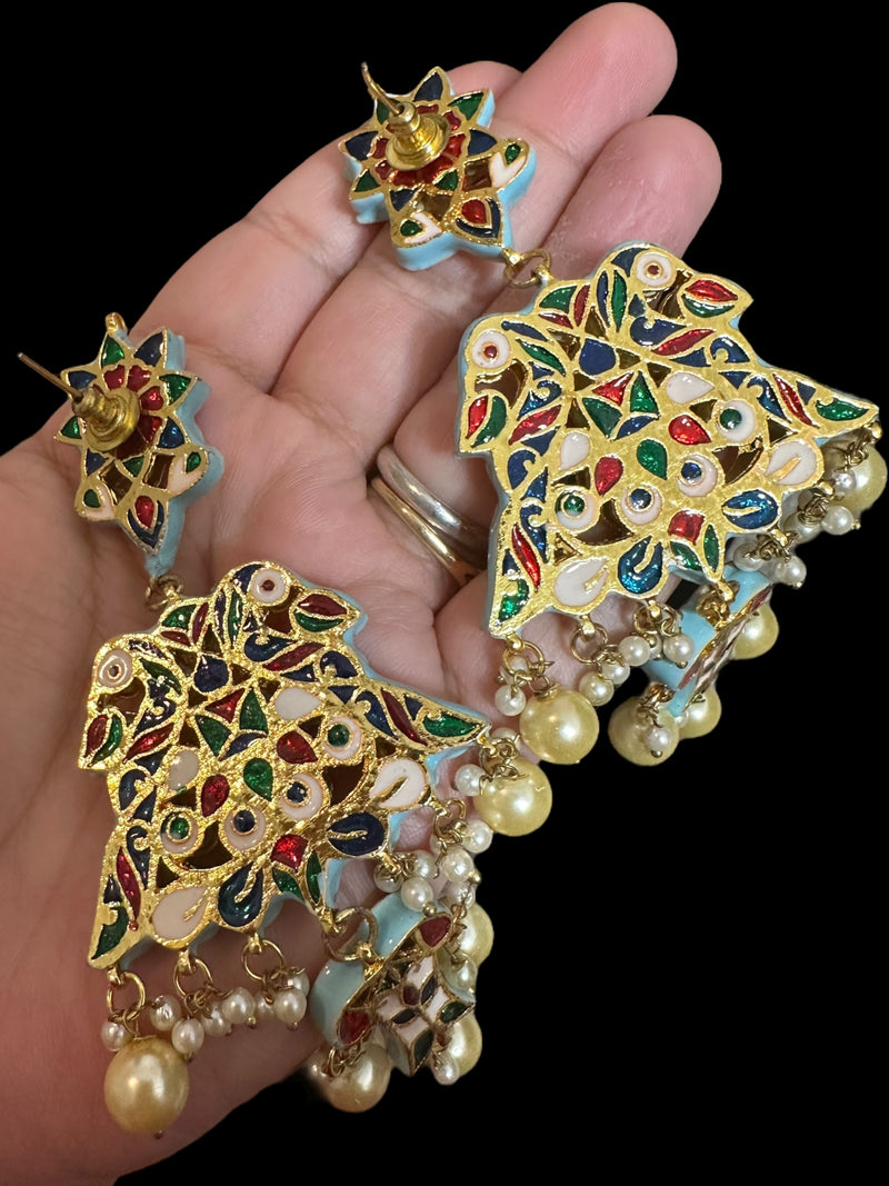 Kundan meena earrings - turquoise( READY TO SHIP )