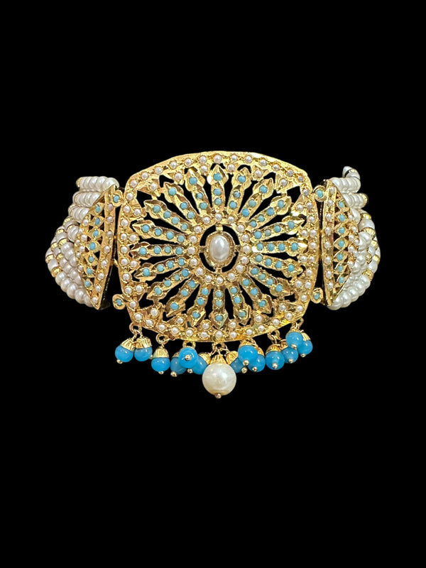 C514 Gold plated jadau choker in turquoise   ( READY TO SHIP  )