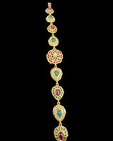 Ruby, Emerald & Pearl Gold-Plated Silver Bracelet – 92.5 Silver ( READY TO SHIP )