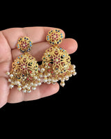 Gold plated silver earrings in navratan ( READY TO SHIP )