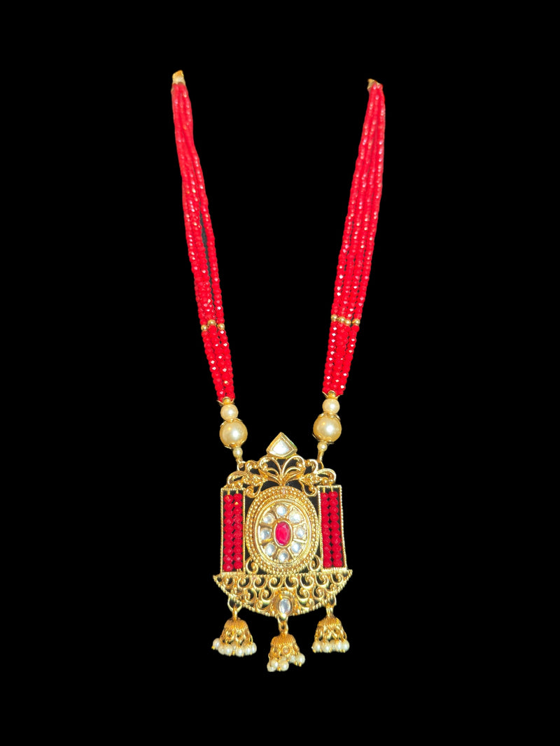 PS536 Kundan mala and jhumka with red beads ( READY TO SHIP )