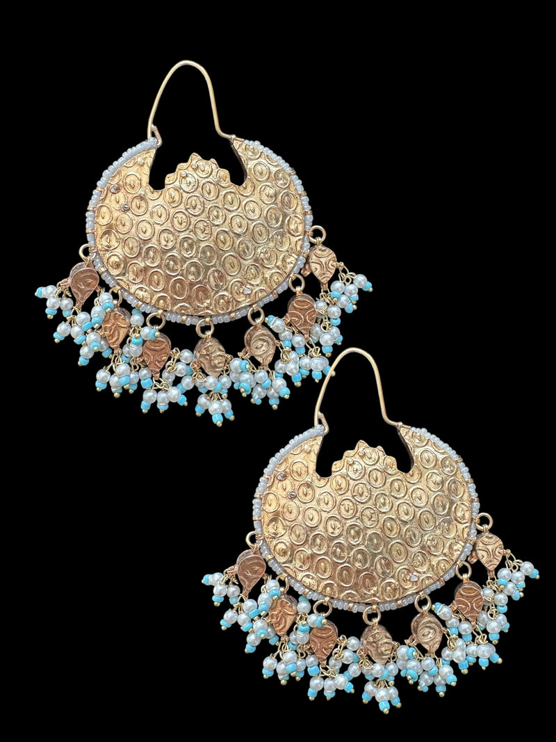 DER641  Turquoise coral chandbali earrings ( READY TO SHIP )