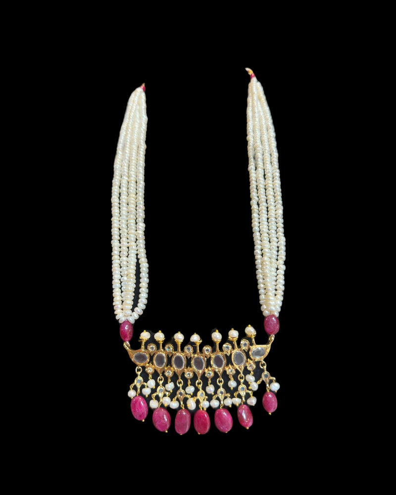 PS566 Hyderabadi Tirmani in Freshwater Pearls & Ruby Beads – With Chandbali Earrings ( READY TO SHIP )