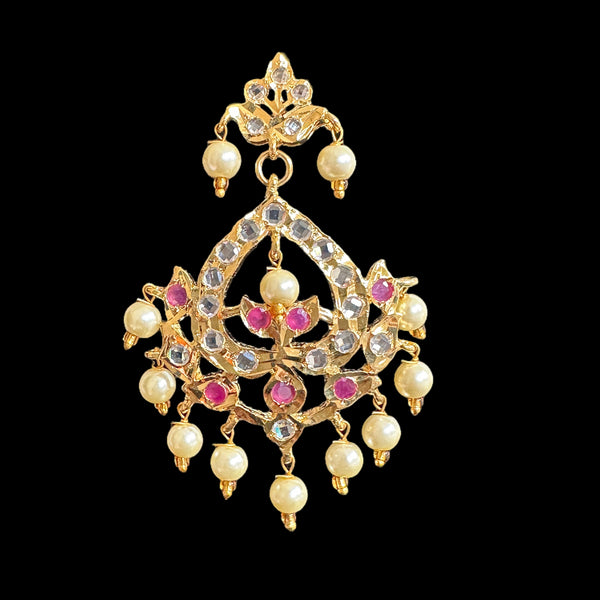 DER563 Dina hyderabadi Ruby Chandbali with golden pearls ( READY  TO SHIP )