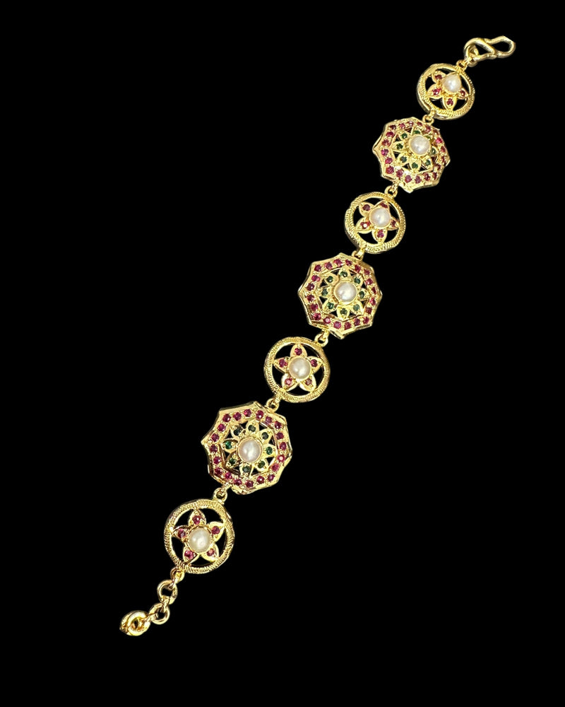 Gold Plated Silver Ruby Emerald Bracelet with Freshwater Pearls ( READY TO SHIP )