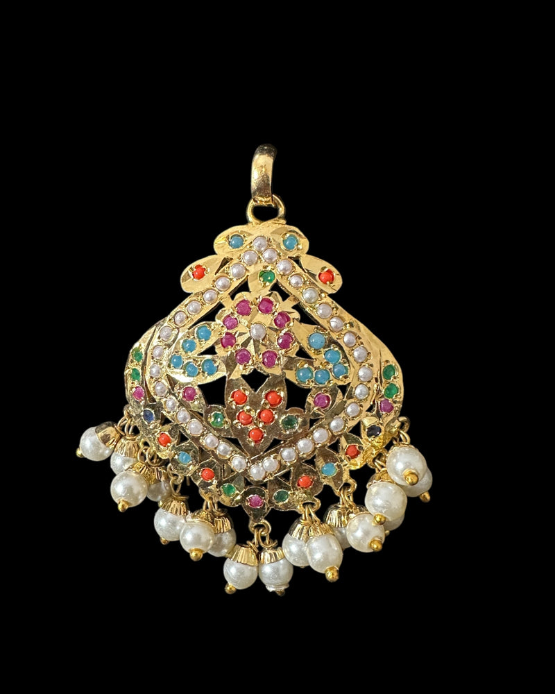 PS545 Ayeza jadau navratan pendant set ( READY TO SHIP )