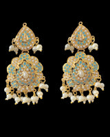 Gold-Plated Turquoise & Freshwater Pearl Pendant Earrings Set (READY TO SHIP)