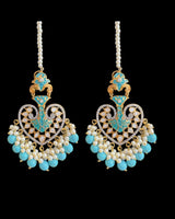 ERS82 Gold-Plated Meenakari Chandbali Earrings with Pearl Ear Support - Turquoise ( READY TO SHIP)