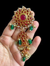 Maya Kundan earrings  -Red Green ( READY TO SHIP )