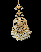 Gold plated earrings tika set in pearls ( READY TO SHIP )