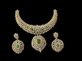 DNS170 Cz necklace set with earrings - Emerald green centre stone    (READY TO SHIP)