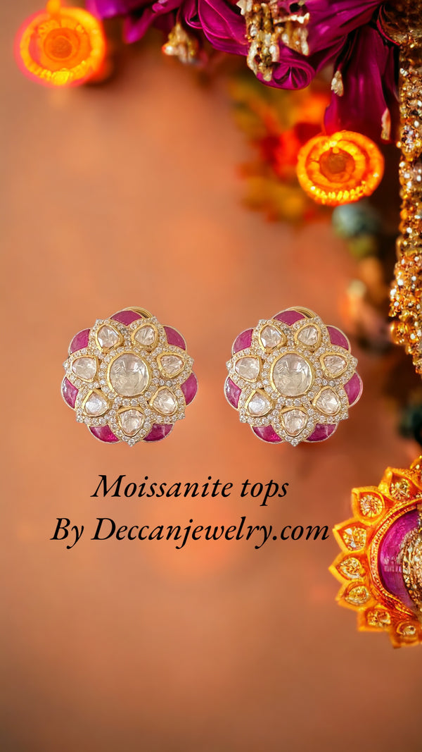 Moissanite gold plated silver earrings ( READY TO SHIP )
