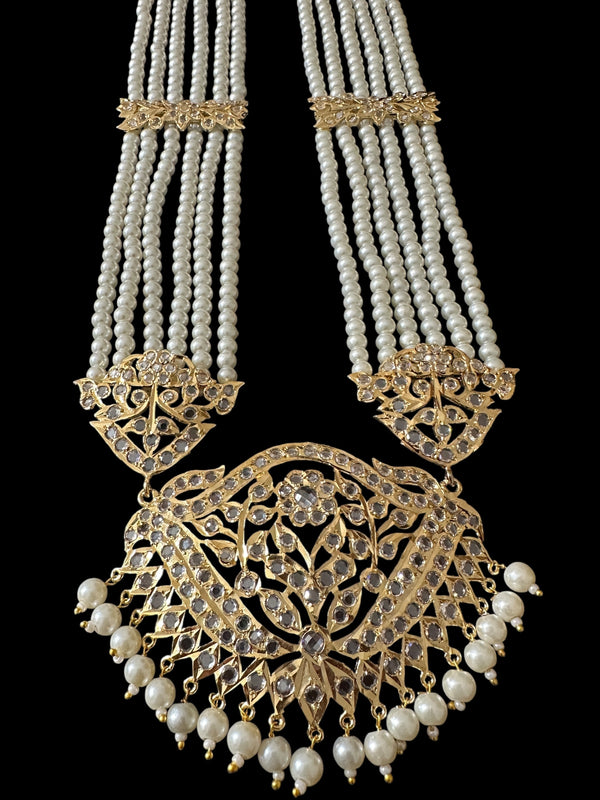 DLN111 Hareem pearl rani haar with jhoomar earrings in pearls  ( READY TO SHIP )