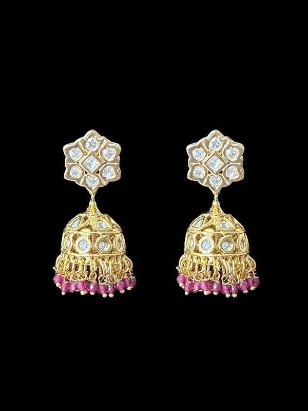 DER597 Polki jhumka earrings - ruby ( READY TO SHIP )