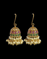 DER774 Gold plated ruby emerald combination jhumka ( READY TO SHIP )