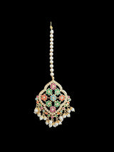 Mehru Jadau chandbali earrings tika in navratan ( READY TO SHIP )