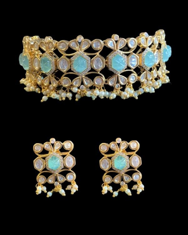 C589 Vedika polki choker in mint green ( READY TO SHIP)