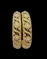 B823 Gold-Plated Jadau Pearl Bangles – Classic Non-Openable Design ( READY TO SHIP )