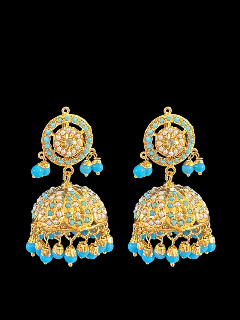 DER518 gold plated Jhumka - turquoise  ( READY TO SHIP )