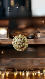 Gold-Plated 92.5 Silver Freshwater Pearl Adjustable Ring ( READY TO SHIP )