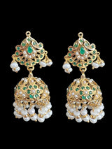 MISHAL gold plated silver jhumka - emeralds & pearls ( READY TO SHIP )